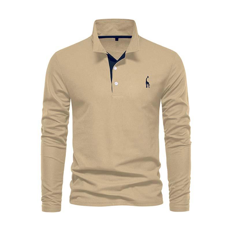 Men's Classic Casual Deer Embroidery Cotton Lapel Long Sleeve POLO Shirt 52045993K