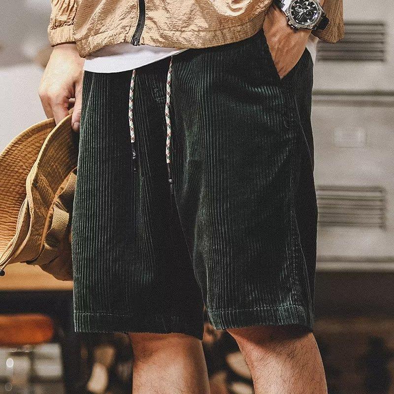 Pantaloncini casual larghi e dritti in velluto a coste tinta unita da uomo 32674281Z
