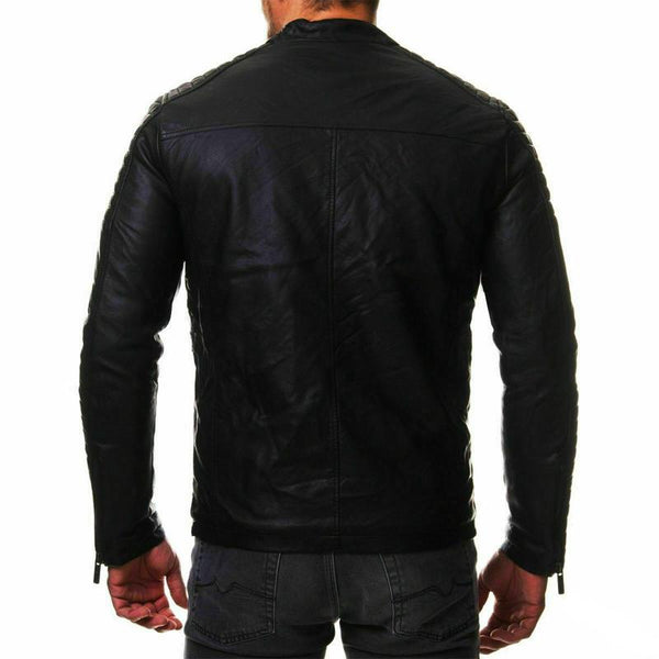 Men'S Casual Motorcycle Style Multi-Pocket Quilted Leather Jacket 06139413Y