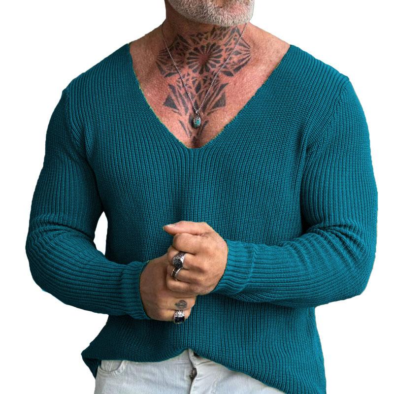 Men's Casual Solid Color V-Neck Pullover Knitted Sweater 80449982M