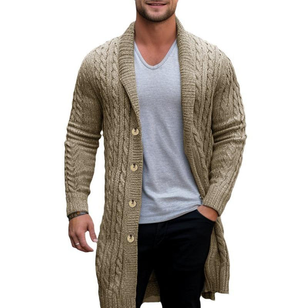 Men's Vintage Thick Knitted Twisted Mid-Length Knitted Cardigan 39047470M