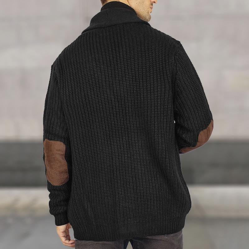 Men's Casual Suede Patchwork Lapel Long-Sleeved Knitted Cardigan 45333238M