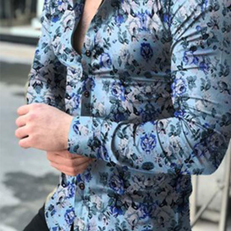 Men's Classic Casual Slim Fit Lapel Printed Long Sleeve Shirt 95077158K