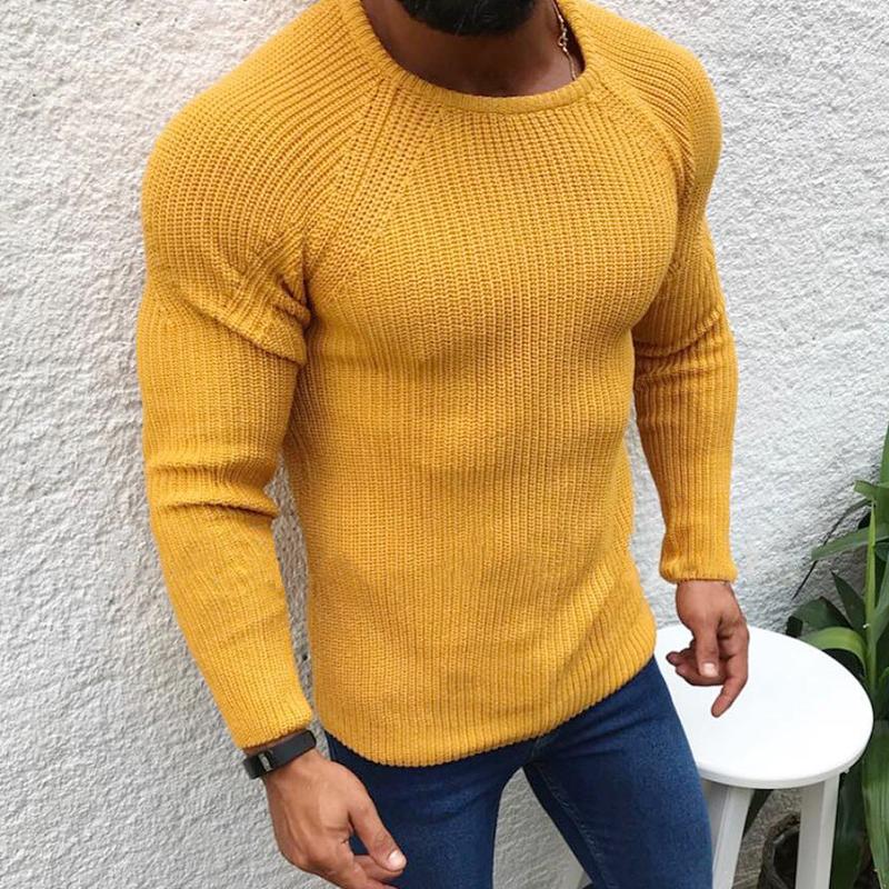 Men's Solid Color Casual Round Neck Long Sleeve Sweater 07487571X