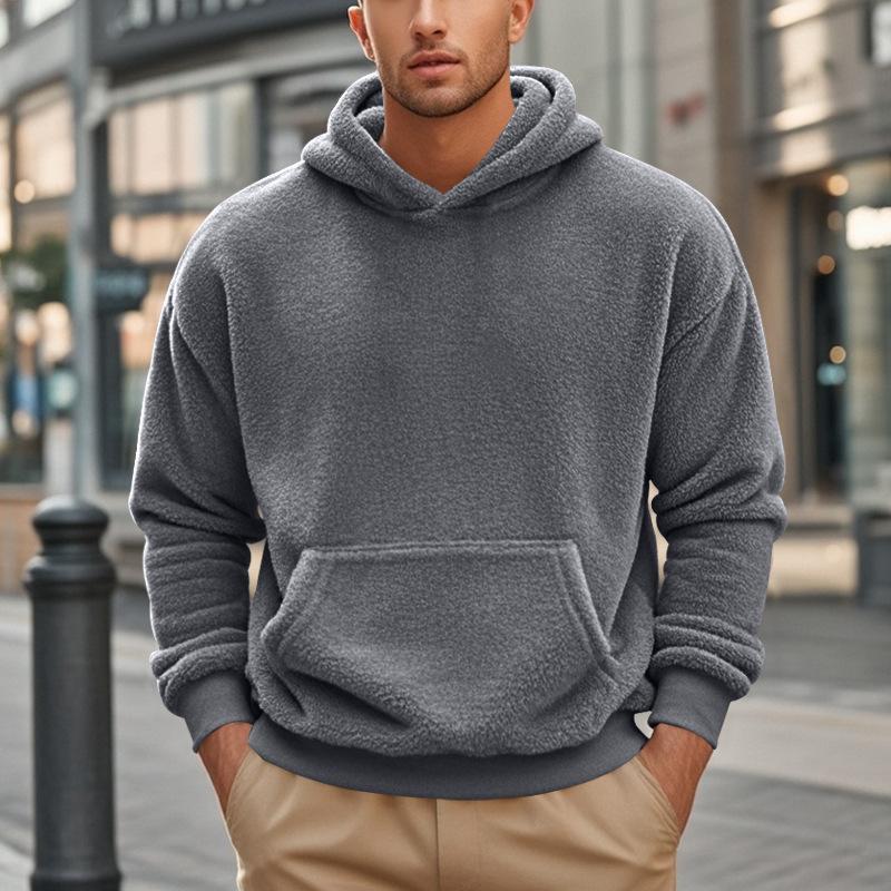 Men's Solid Plush Long Sleeve Loose Fit Hoodie 20256610Z