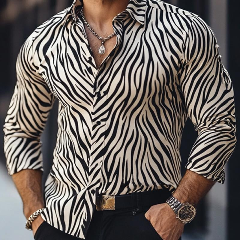 Men's Vintage Zebra Print Long Sleeve Shirt 27525631U