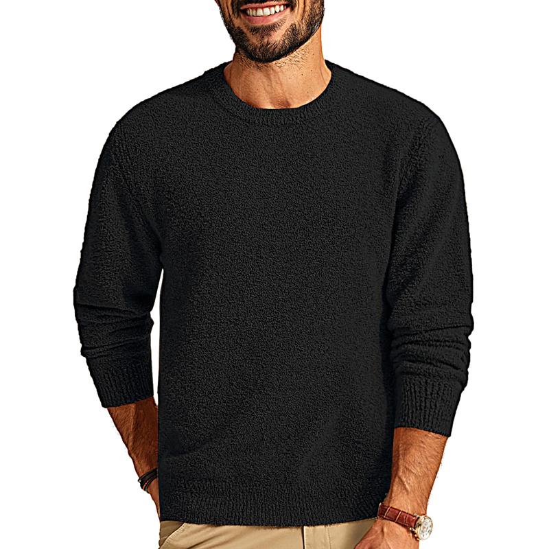 Men's Solid Color Plush Round Neck Long Sleeve Sweatshirt 48577116Y