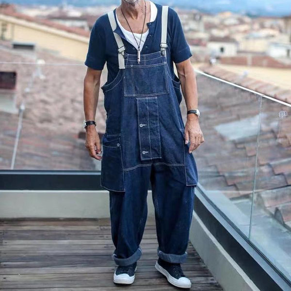 Men's Vintage Loose Multi-Pocket Denim Overalls 82570644Y