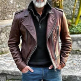 Men's Biker Solid Vintage Zip-Up Leather Jacket 40619329X