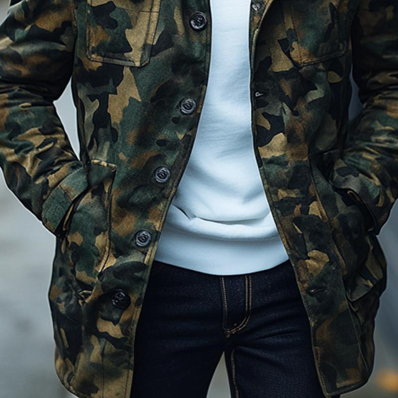 Men's Outdoor Camouflage Lapel Mid-length Coat 04617434X