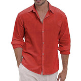 Men's Cotton and Linen Casual Lapel Long-sleeved Shirt 84138982X