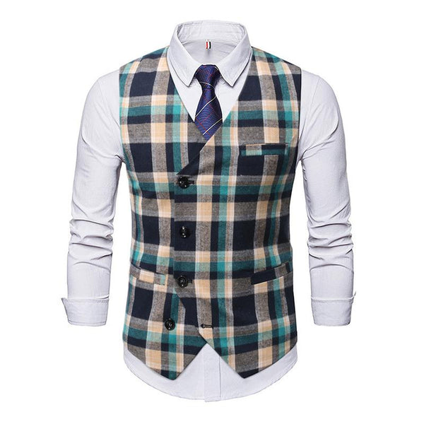 Men's Casual Plaid Single Breasted Suit Vest 98330524Y