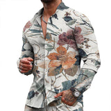 Men's Casual Floral Stand Collar Long Sleeve Shirt 36775612TO