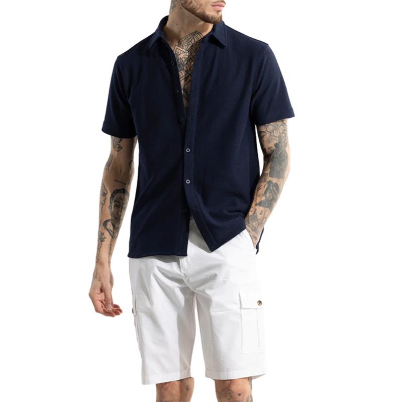 Men's Solid Lapel Short Sleeve Casual Shirt 86345276Z