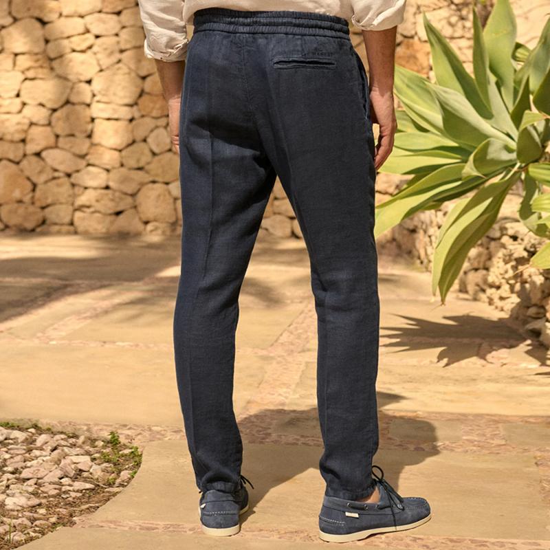 Men's Casual Cotton Linen Blended Slim Fit Elastic Waist Pants 44460970M