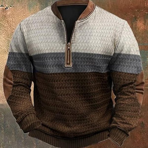 Men's Striped Stand Collar Half Zip Sweatshirt 79386960X