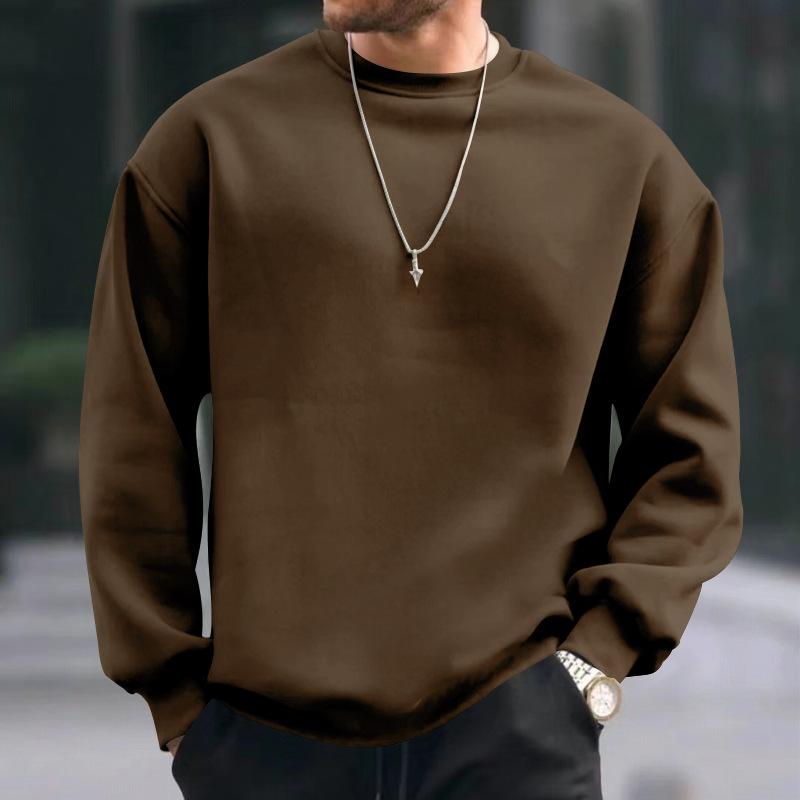 Men's Casual Solid Color Round Neck Loose Long Sleeve Sweatshirt 39891134M