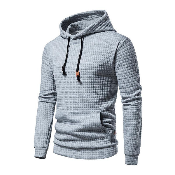 Men's Casual Solid Color Waffle Kangaroo Pocket Pullover Hoodie 71841264M
