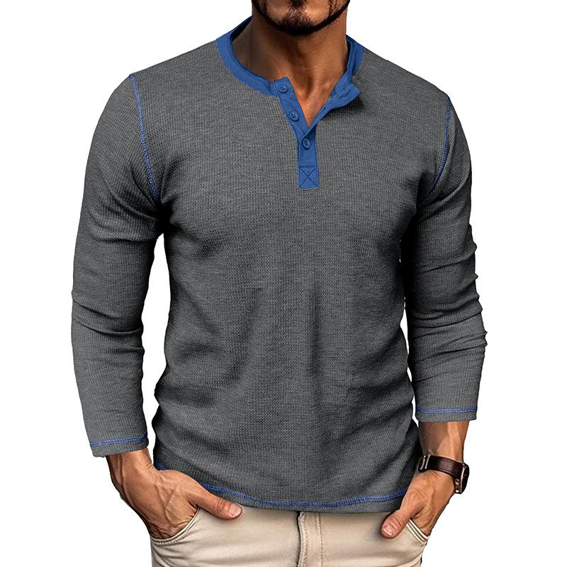 Men's Vintage Waffle Henley Collar Long Sleeve T-Shirt 82468908Y