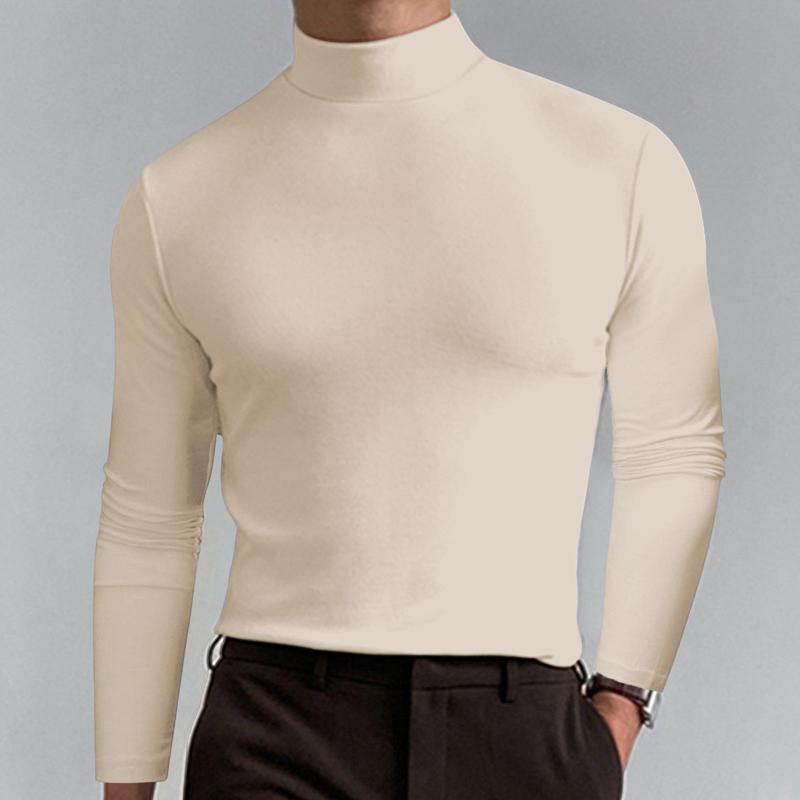 Men Casual Solid Color Fitted High Neck Long Sleeve T-Shirt 87801833Y