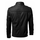 Men's Vintage Patchwork Stand Collar Zipper Leather Biker Jacket 98356078M