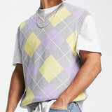 Men's Vintage V-Neck Diamond Jacquard Knitted Vest 54248973M