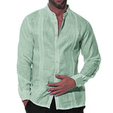 Men's Casual Cotton Linen Stand Collar Long Sleeve Shirt 52882672M