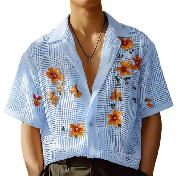 Men's Casual Printed Lapel Short-sleeved Resort Shirt 70707644X