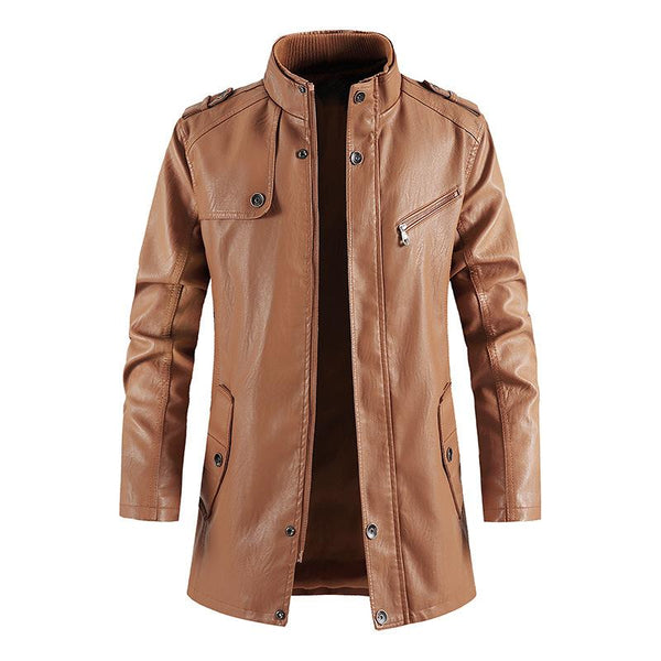 Men's Mid-length Stand Collar Leather Coat 31234724U