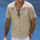 Men's Vintage Lapel Short Sleeve Shirt 34660018TO
