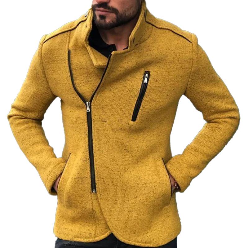 Veste zippée à col montant de couleur unie pour hommes 13357380X