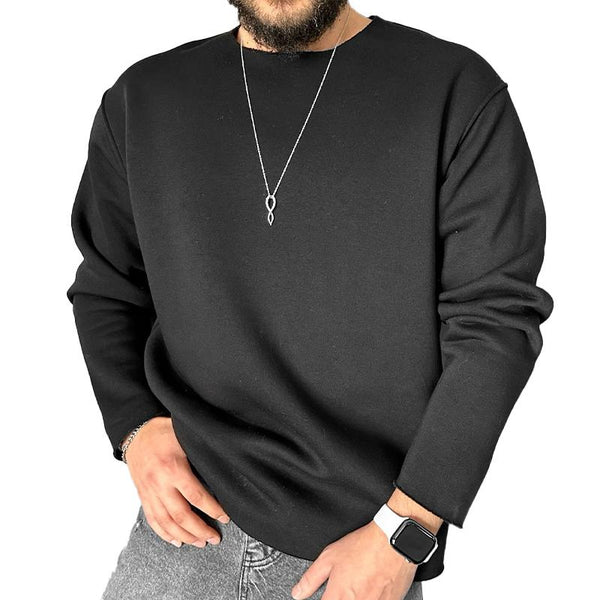 Men's Solid Color Loose Round Neck Long Sleeve T-shirt 00639858X