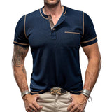 Men's Casual Waffle Henley Neck Short Sleeve T-Shirt 42563027Y