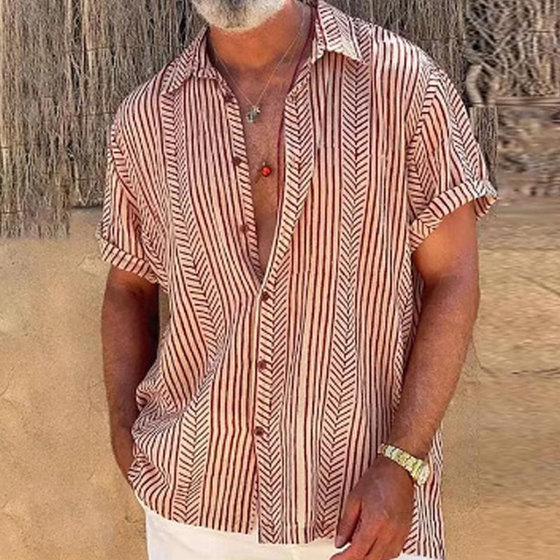 Camicia da uomo vintage a maniche corte con stampa a righe 81204897X