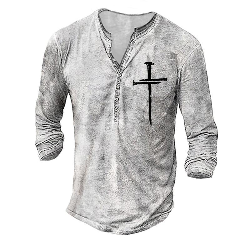 Men's Cross Print Loose Long Sleeve T-Shirt 06626241U