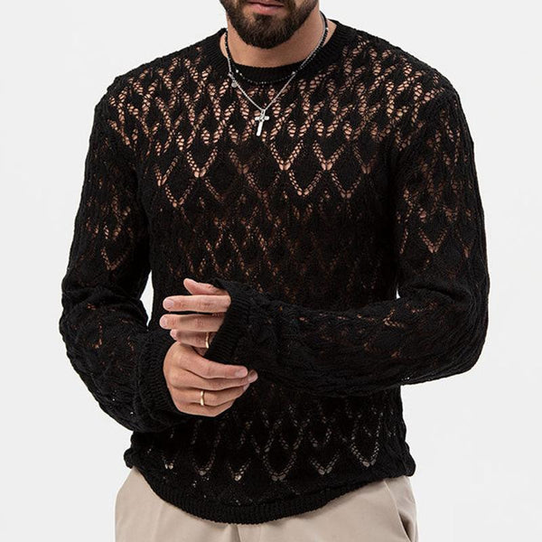 Men's Solid Color Sexy Hollow Thin Knitted Pullover Sweater 14026485M