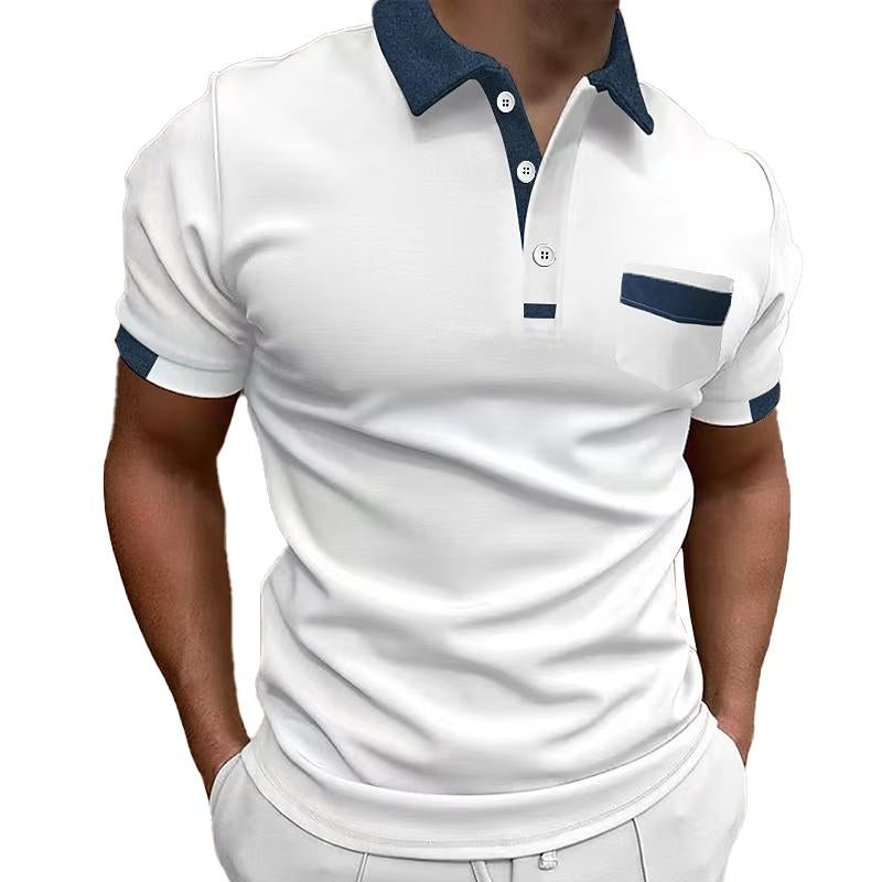 Camisa tipo polo informal con bolsillos en el pecho y bloques de color para hombre 57385149Y