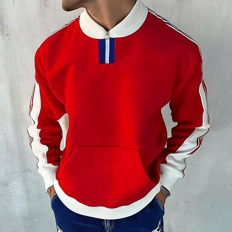 Men's Retro Casual Sports Contrast Color Zipper Sweatshirt 98962919TO