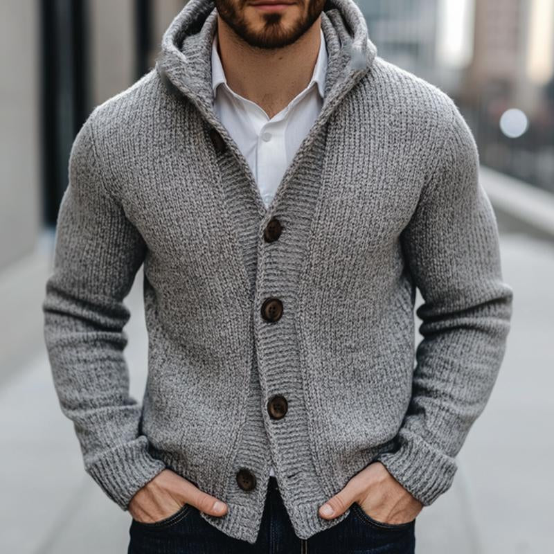 Men's Light Grey Hooded Button Knit Cardigan 75948055U