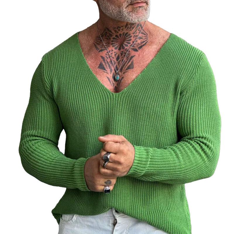 Men's Casual Solid Color V-Neck Pullover Knitted Sweater 80449982M