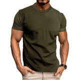 Men's Casual Waffle Solid Color Short Sleeve T-Shirt 03972198Y