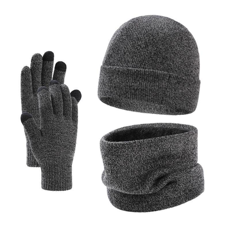 Men's  Winter Plus Velvet Hat Scarf Gloves Three-piece Knitted Hat 11161881K