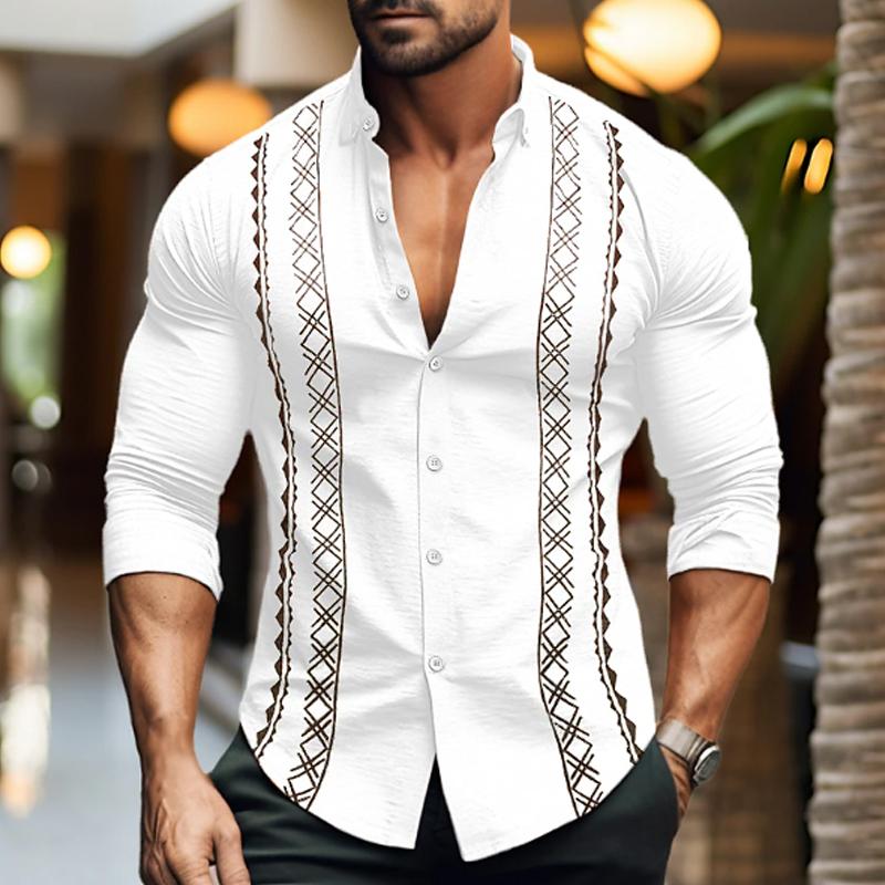 Men's Casual Printed Lapel Long Sleeve Shirt 03686953Y