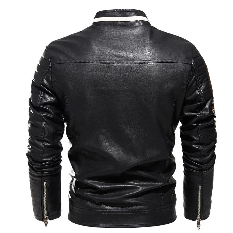 Men's Autumn Winter Motorcycle Fleece Leather Jacket 48685615U