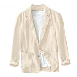 Men's Casual Cotton Linen Solid Color Lapel Long-Sleeved Blazer 97597244M