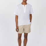 Men's Casual Solid Color V-Neck Loose Short-Sleeved Shirt 05294855M