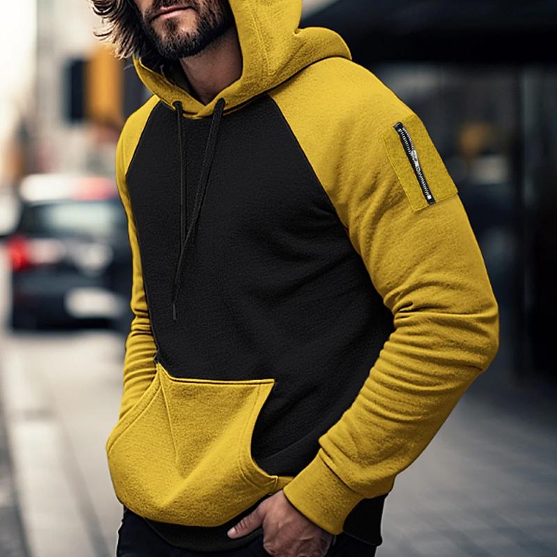 Men's Casual Color Block Pocket Long Sleeve Hooded Sweatshirt 78408987Y