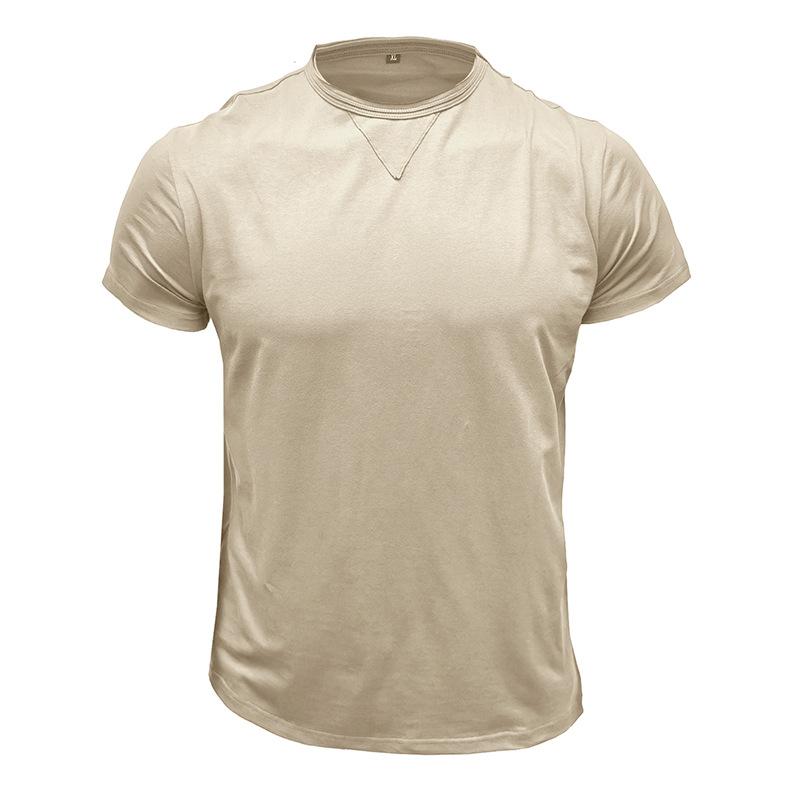 Men's Casual Cotton Solid Color Round Neck Short Sleeve T-Shirt 07674365M