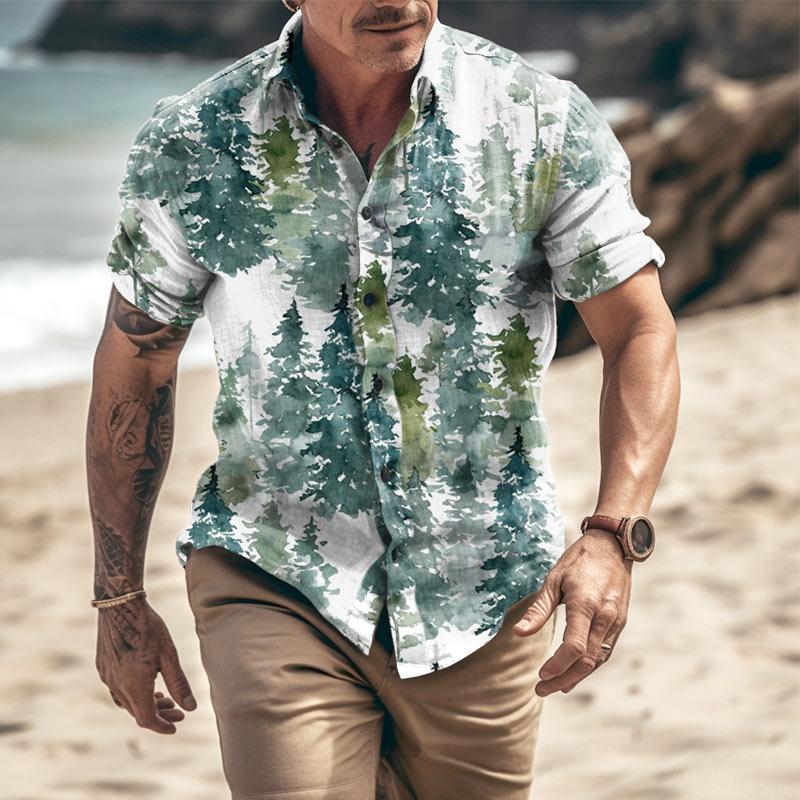 Men's Lapel Print Hawaiian Short Sleeve Shirt 89057222X