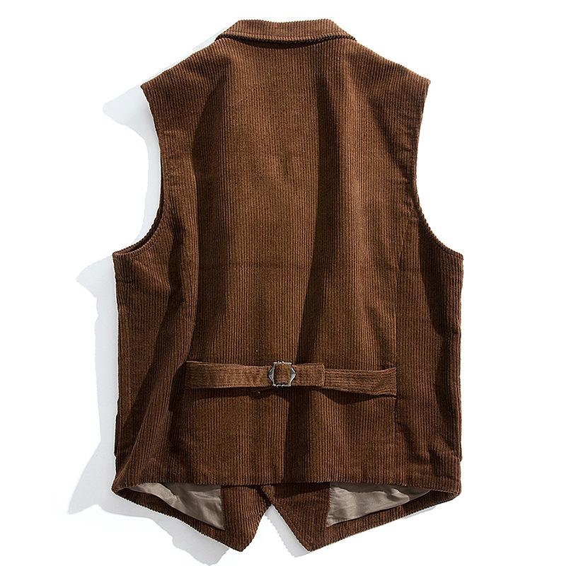 Men's Vintage Solid Corduroy Multi-Pocket Lapel Vest 26982821Y